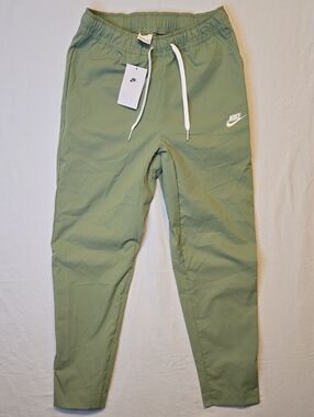 Nike Sage Green Slim Tapered Fit Athletic Joggers with White Drawstring